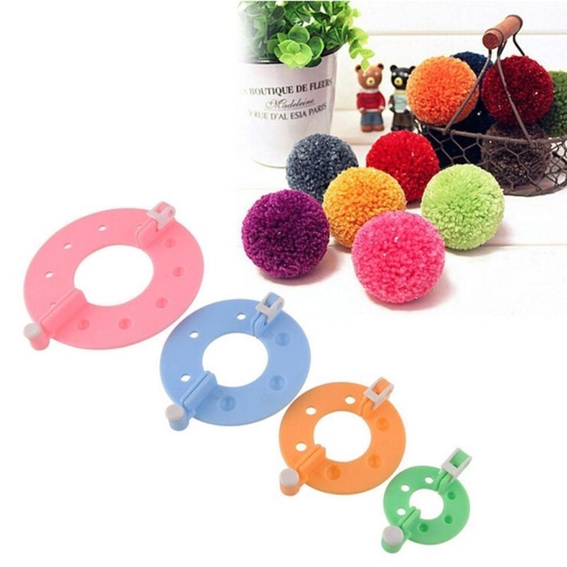 Fluff Ball Bobble Weavers Craft Knitting Wool Tool 4 Size Pompoms Maker Tool Set