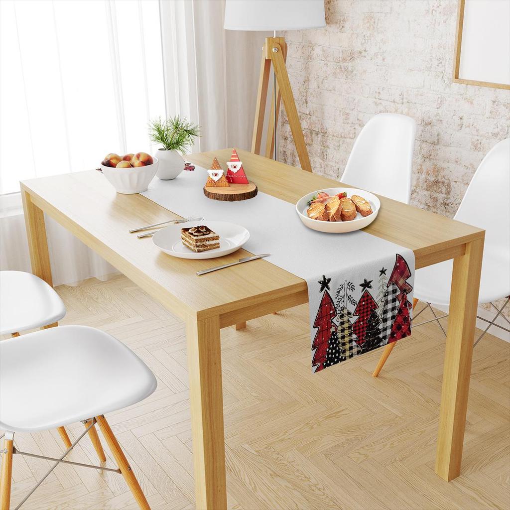 Cross-Border Christmas Linen-Textured Table Runner - Long Rectangular Holiday Dining Decoration