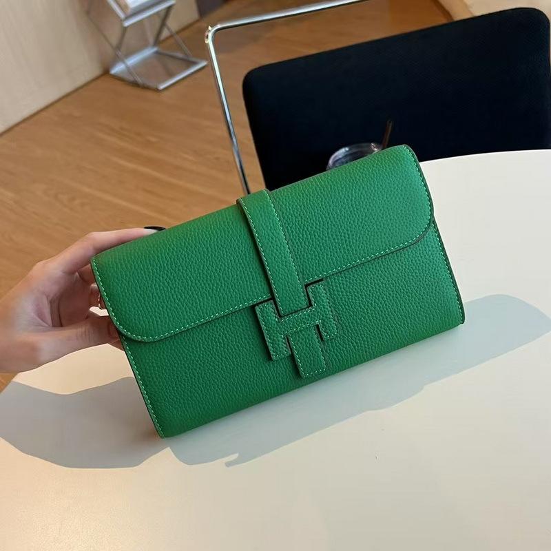 2025 New Leather I-buckle Long Three-fold Wallet First Layer Cowhide TOGO Leather Leather Wallet Cross-border Wholesale Trend