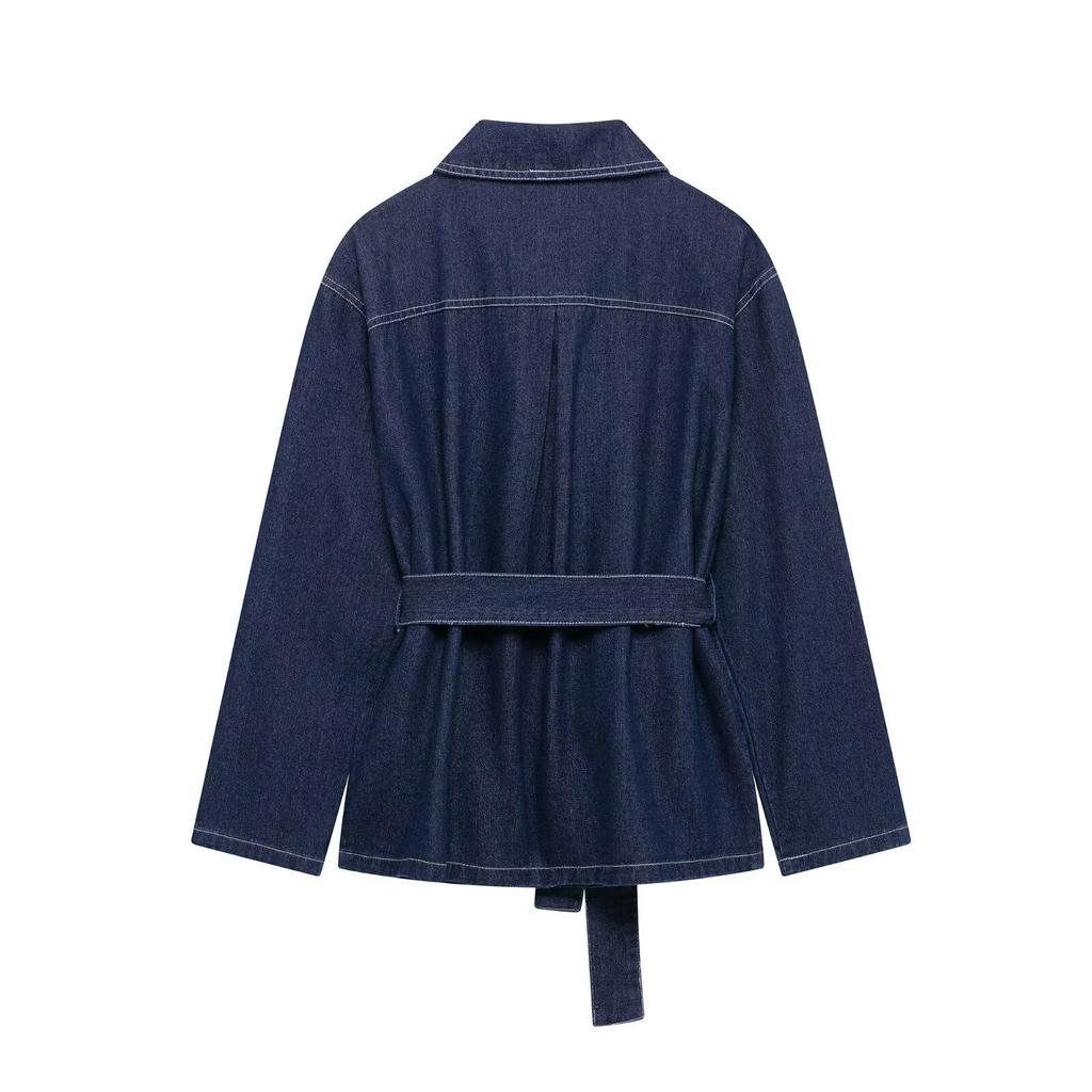 2025 Frühling Damen Jeansjacke mit Gürtel & Straight-Leg Hose Set