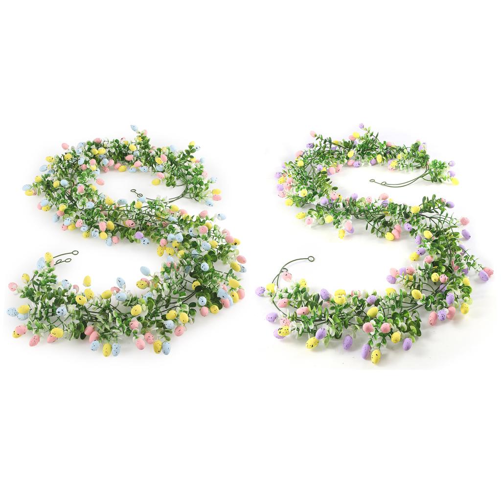 Easter Egg Artificial Garland 210cm Colored Wreath W/Eggs & Green Leaves Hanging Wall Decor for Mantle Spring & Table Centerpiec