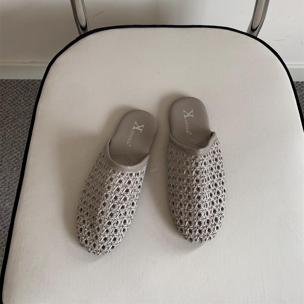 Fashion 2025 New Women Flat Sandals Mesh Knit Hollow Braided Summer Breathable Non Slip Slip-On Dressy Casual Vacation Slides Slippers