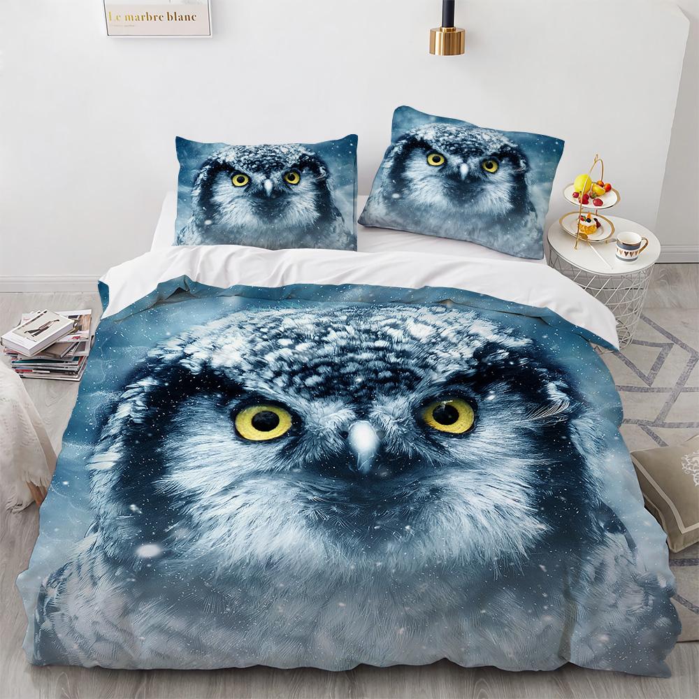 Owl Boys Youth Duvet Cover Set King Queen Cool Black Nighthawk Safari Wildlife Comforter Cover Bird Animal microfiber BeddingSet