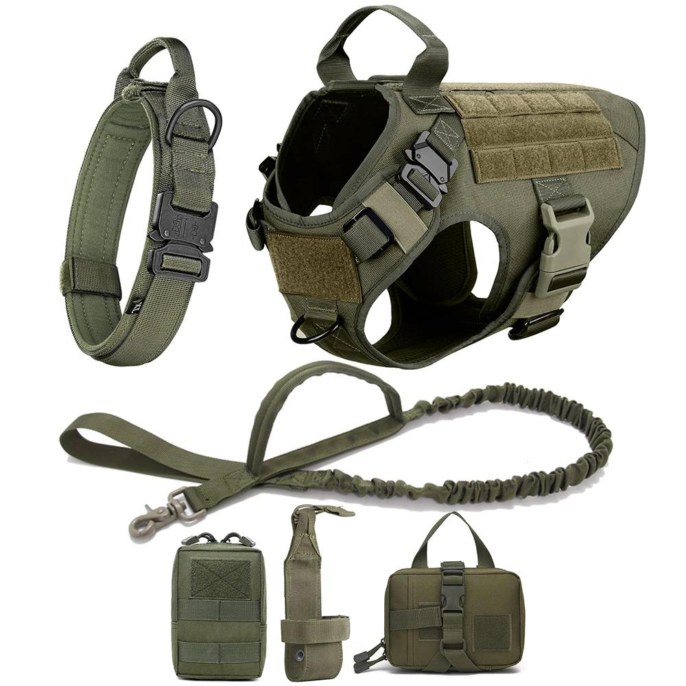 Tactical Dog Harness Collar Leash Set Dog Vest with Molle System & Handle Adjustable for Medium Large Dogs Outdoor Training