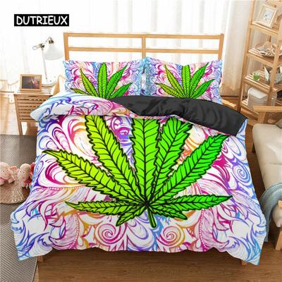 Novedad Juego de Cama Hojas de Marihuana Tamaño Individual Twin Queen King Funda Nórdica Funda de Almohada Funda de Edredón Funda de Edredón de Poliéster