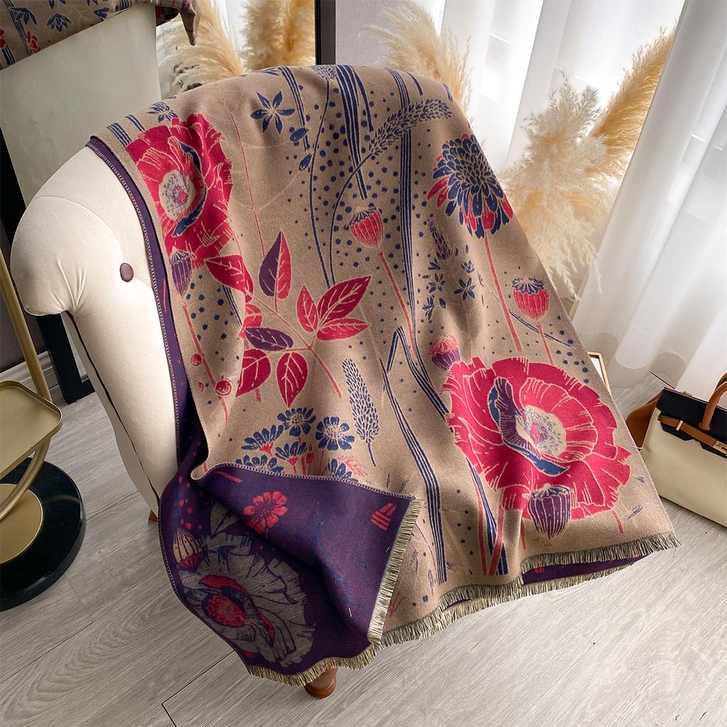 High-end Imitation Cashmere Scarf Women's Fashion Warm Flower Scarf Versatile Shawl Jacquard Craftsmanship Trend