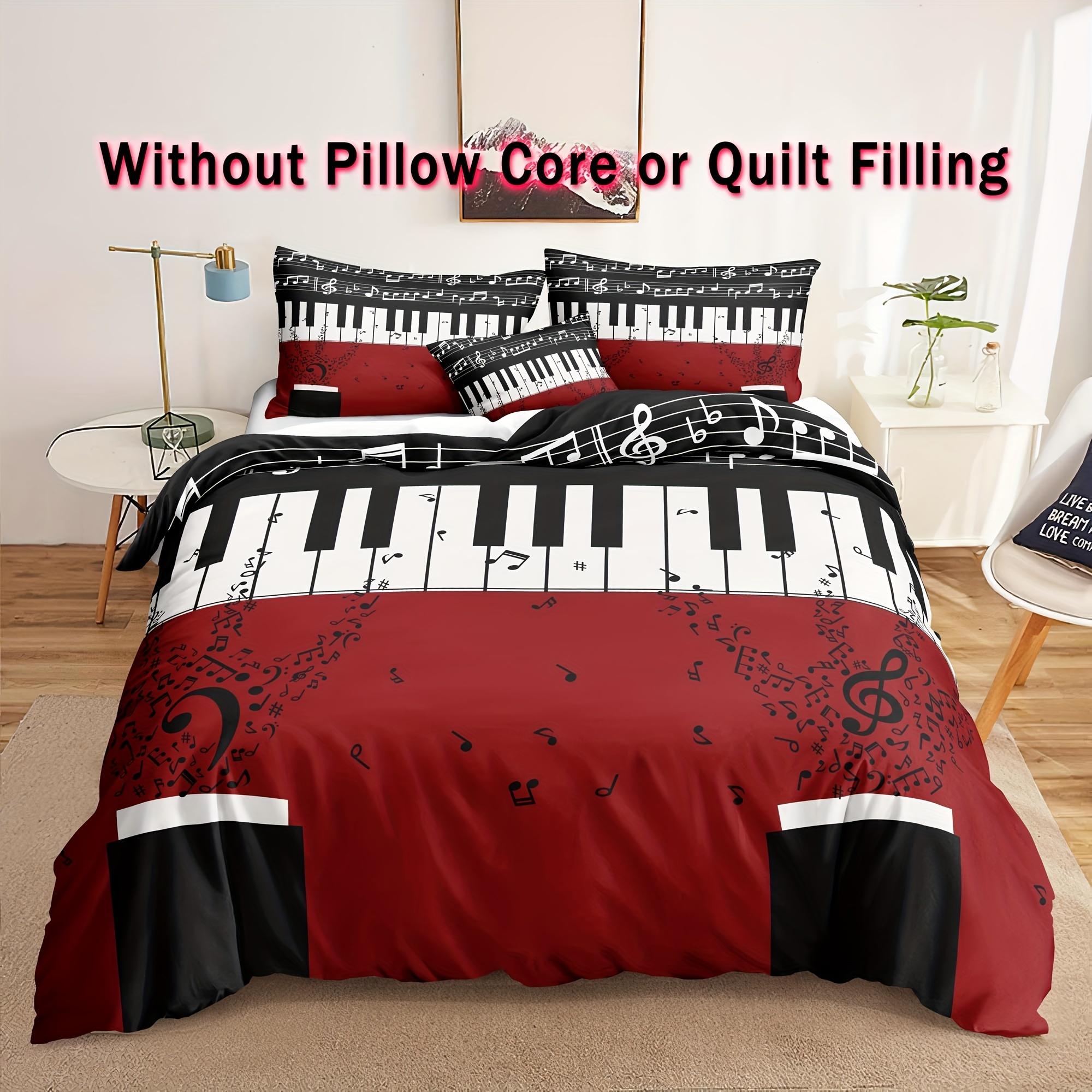 

3 предмета Мягкий комплект пододеяльника с принтом нот - Удобное постельное белье с пианино для спальни и гостевой комнаты с яркими цветами - 1 пододеяльник EU Single 135x200cm