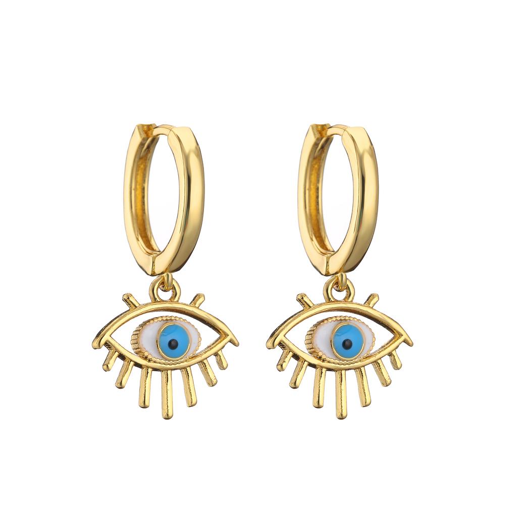 HECHENG,Small Rhinestone Evil Eye Plam Earrings,Hoop Huggie Earrings For Women,Trendy Circle Zircon Gift