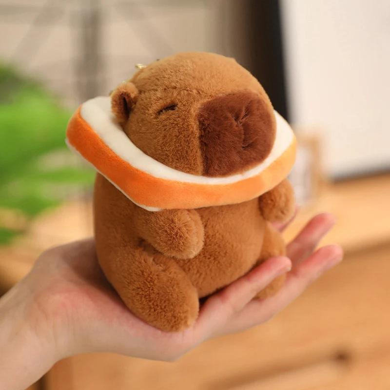 12cm Capybara Small Pendant Simulation Capibara Plushies Anime Toy With Pikachu Rabbit Cat Hat Doll Stuffed Animal Gifts