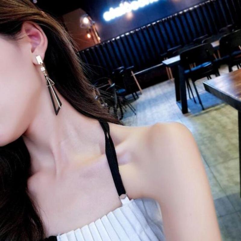 Women Geometric Long Triangles Drop Ear Studs Earrings Jewelry Gift