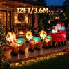 12FT/3.6M Inflatable Santa Claus Sleigh with 3 Reindeer and Gift Boxes, Christmas Outdoor Yard Decor