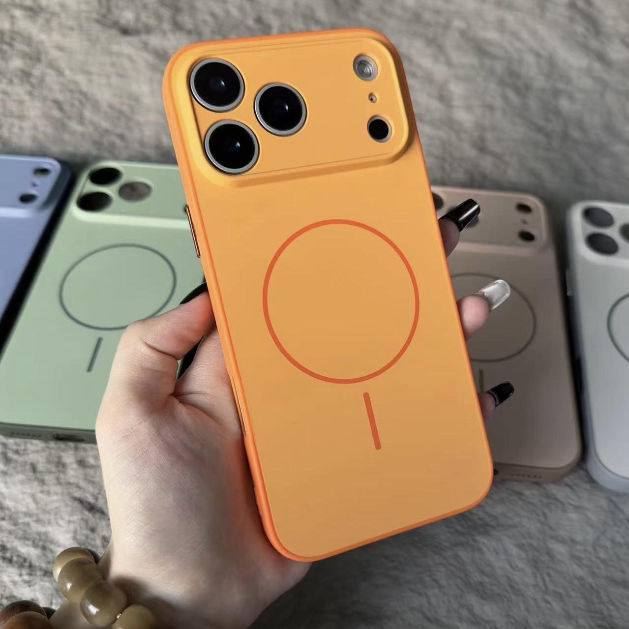 

для Скляний Нано Матовий Magsafe Чохол для Телефону Для iPhone 17 16 15 14 13 Pro Max Air Магнітний Бездротовий Зарядний Чохол 16 Pro помаранчевий