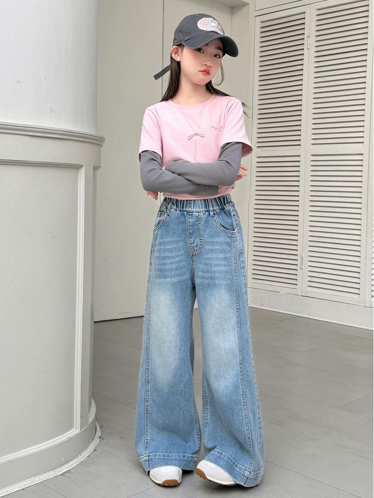 2026 Spring Girls' Children's Patchwork Denim Pants