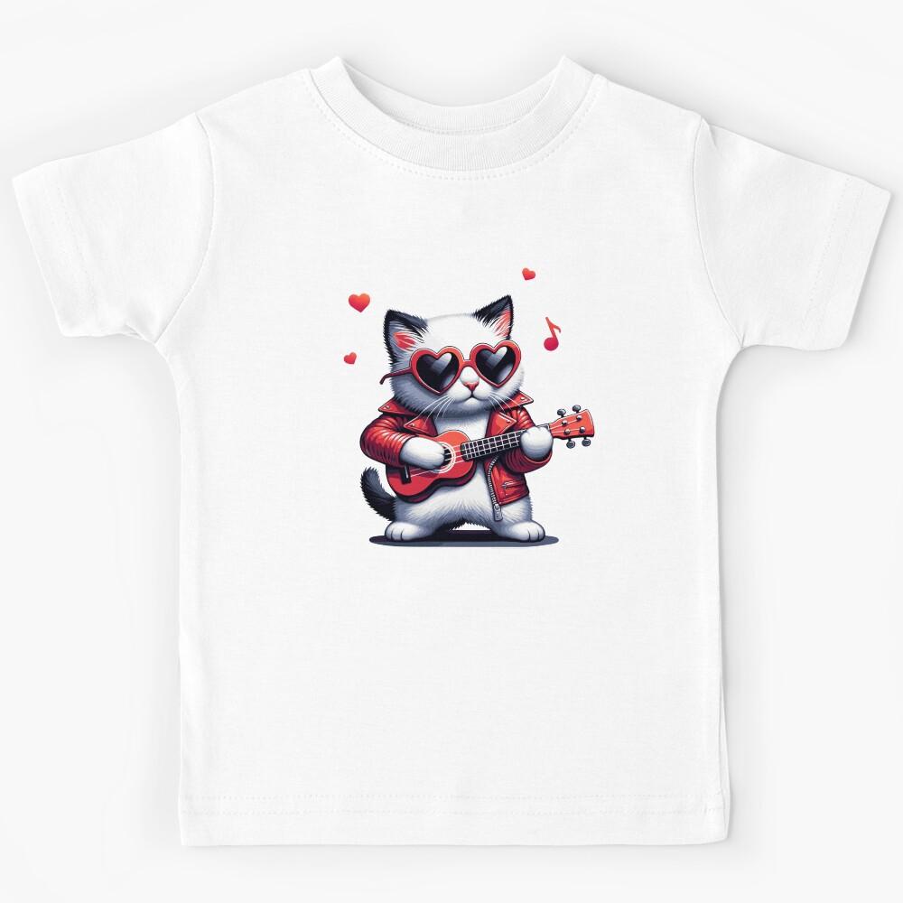rock cat with ukulele Kids T-Shirt 120