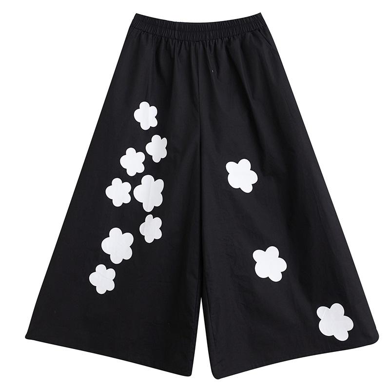 Cotton Plus Size Vintage Floral High Waist Casual Loose Spring Autumn Wide Leg Pants Women Trousers