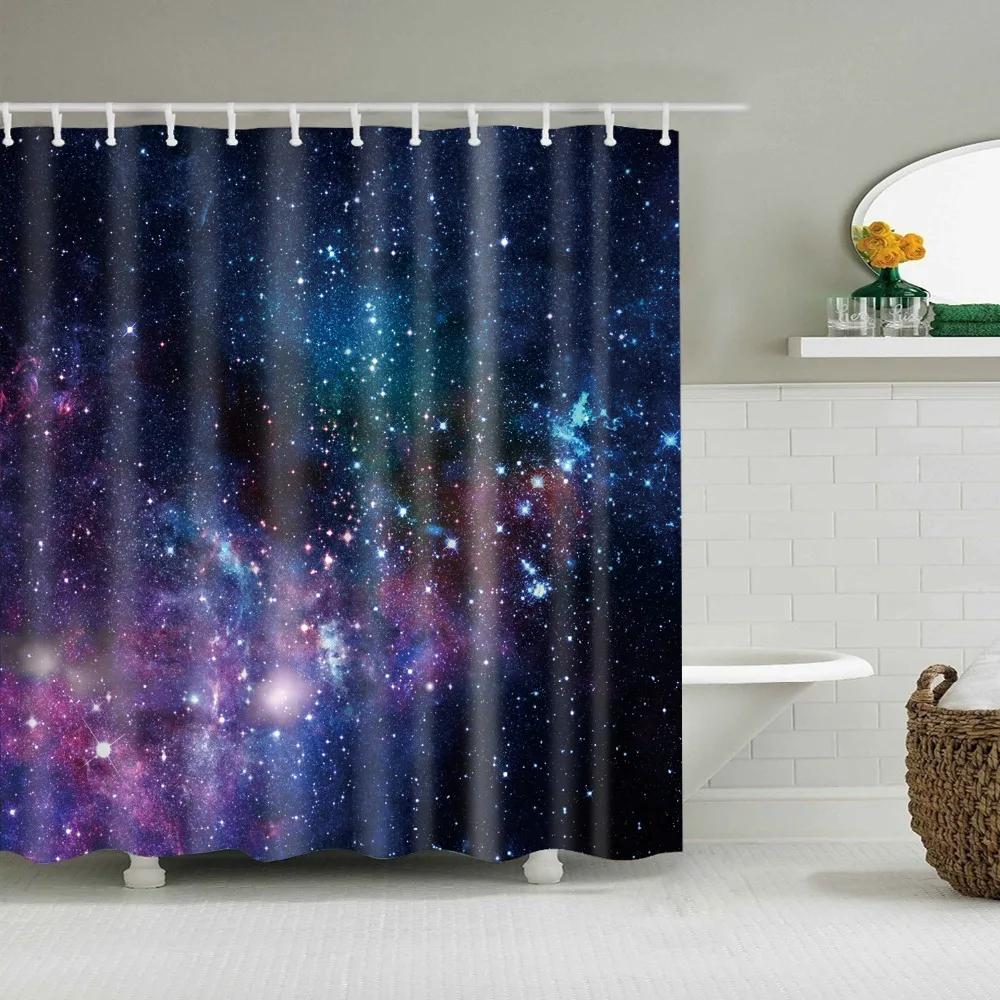 Beautiful Cosmic Starry Sky Scenic Astronomical Shower Curtains Frabic Waterproof Polyester Bathroom Curtains With Hooks 180X180