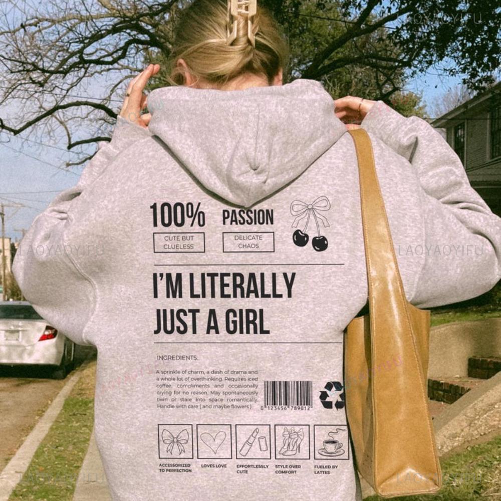 Im Literally Just A Girl Sudadera con capucha Divertida coqueta con lazo en la espalda Estampado Lindo regalo para ella Estética