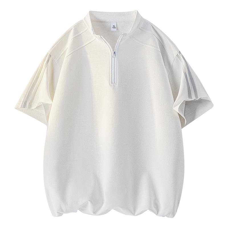 Stand Collar Half Zipper Short Sleeve T-shirt Men's Loose Casual Versatile Top