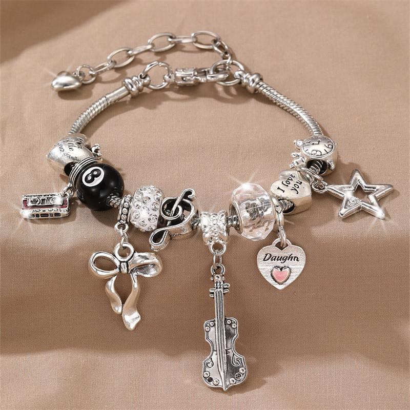 Copper Beaded Bracelet With Zircon Heart Pendant For Women Casual Jewelry Gift