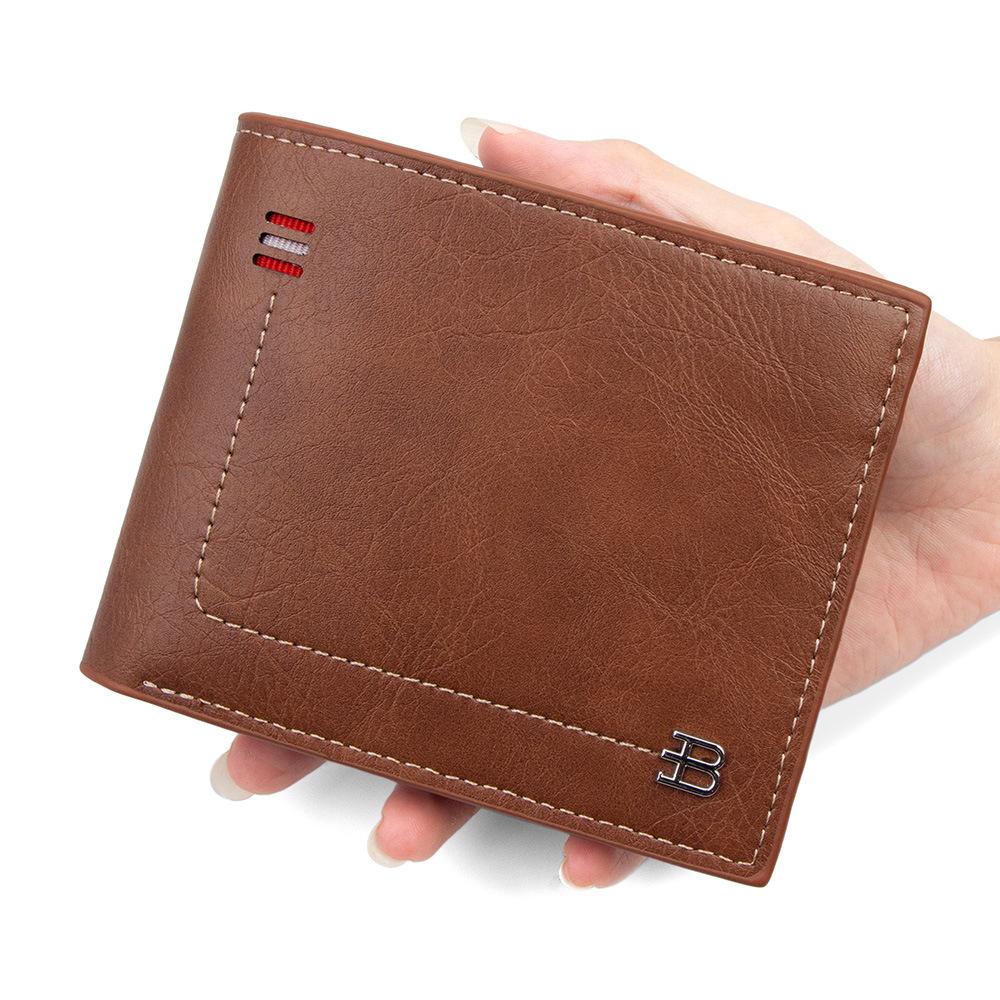 Schoolbag New Retro Leather Pattern Men's Short Wallet Hinge Three-fold Bag Multi-card Position Change Bag ID Bag Wallet Wholesale