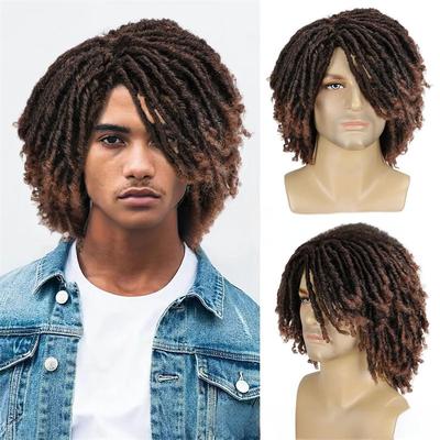 Synthetische Kurze Afro Twist Haare Geflochtene Halbwigs für Schwarze Männer Clip-in Toupet Haarteile Dreadlocks Männliche Perücke Rock Party