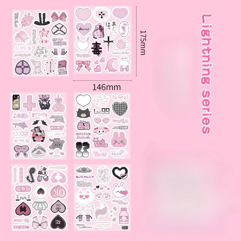 100 Sheets/set Black Pink Retro Japanese Stickers Cute Cartoon Aesthetic DIY Decals for Phone Laptop  Vintage Scrapbook Supplies