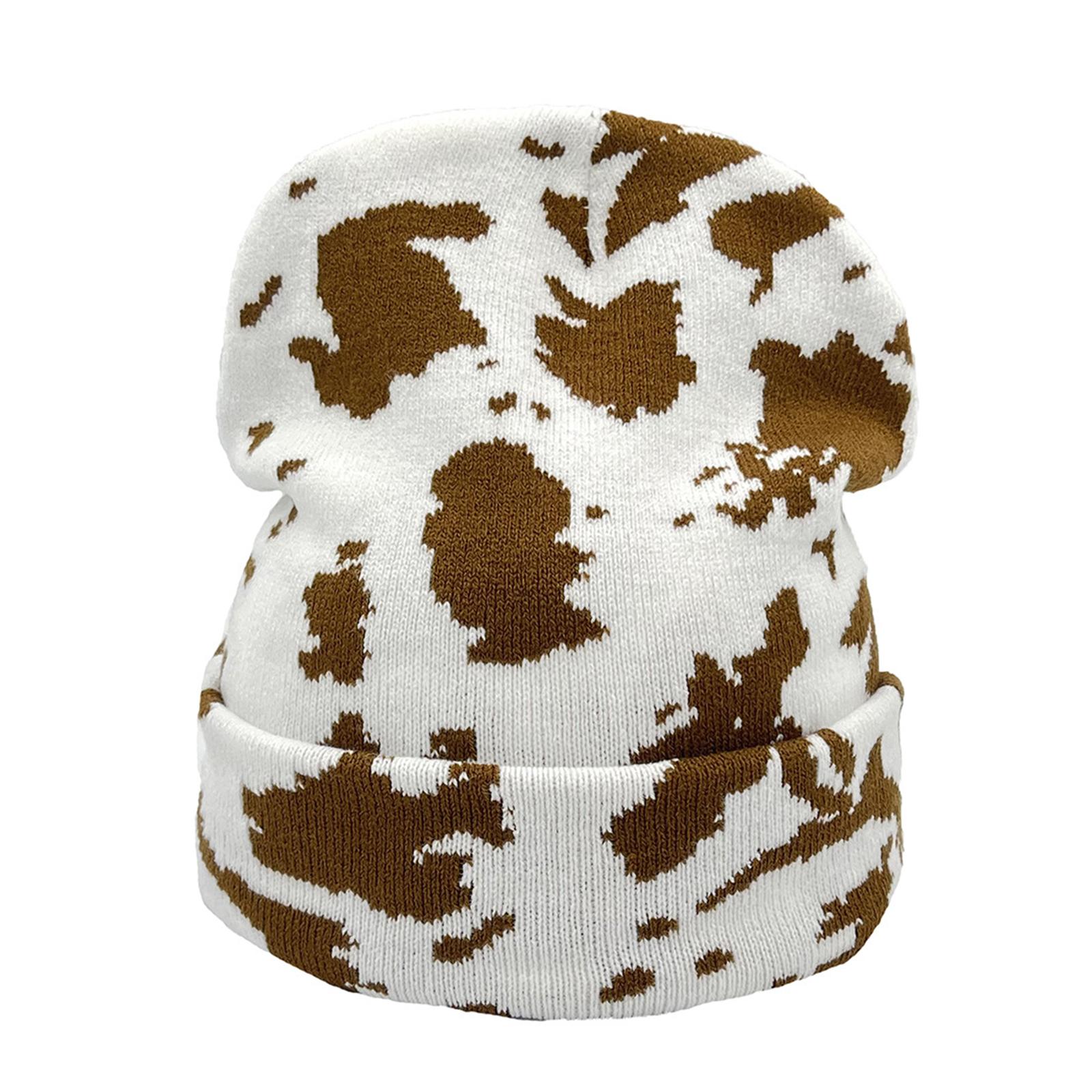 Gothic Knitted Beanie Hat Halloween Cow Pattern Cheetah Pattern Unisex Hat Costume Party Knitted Hats 1