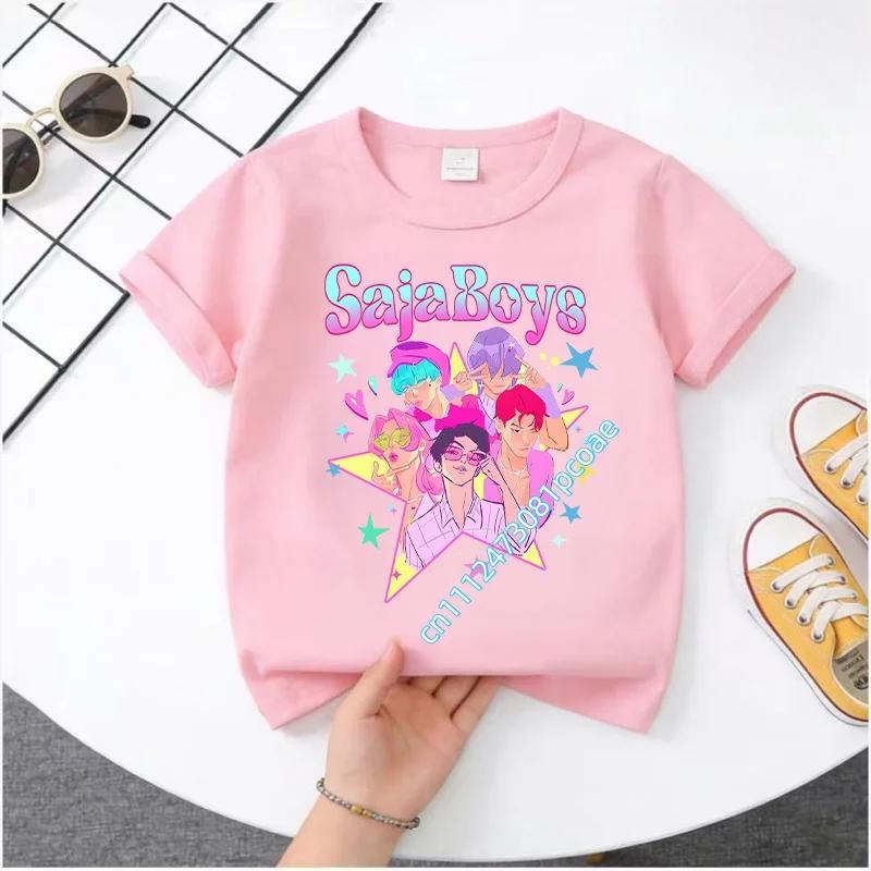 K-pop Demon Hunter Cartoon T-shirt, Summer Polyester T-shirt, Saja Children's Set, Gift, Baby and Children's Clothing for Summer