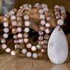 Elegante Collana a Goccia in Cristallo Rosa Annodata a Mano per Donna – Stile Lungo con Sensazione di Alta Gamma