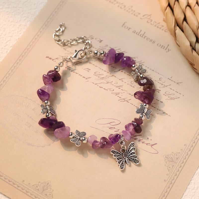 1Pcs Retro ethnic style bracelet - Purple crystal butterfly pendant accessory