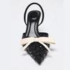 Fashion Bling Mesh Butterfly-knot Pumps Women Sexy Black Pointed Toe Thin Heel Dress Sandals Luxury Brand Designer Wedding Bridal Shoes
