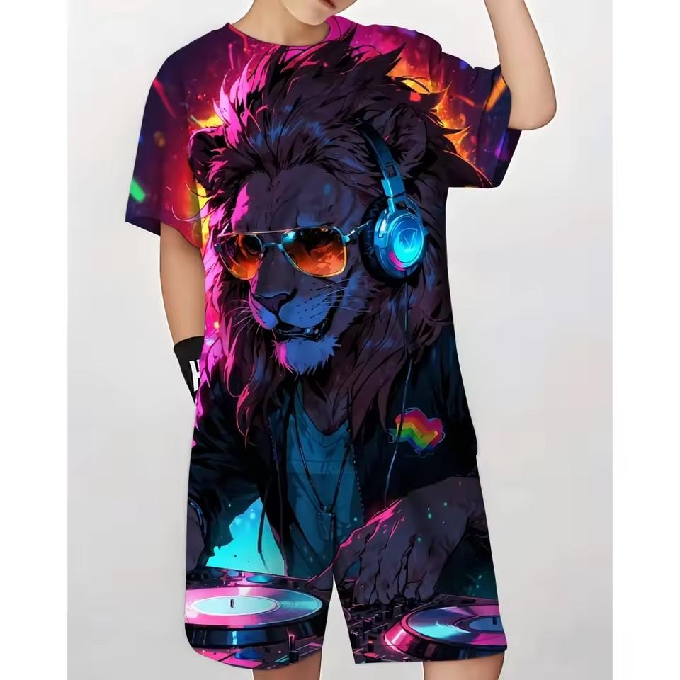 Summer men's T-shirt set, men's clothing T-shirt set, retro street style loose T-shirt short sleeved and shorts set, lightweight