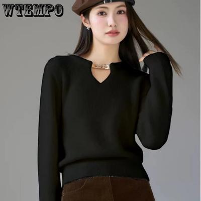 Hollow Out Solid Color Sweater for Women Autumn and Winter Small Fragrance Style Knitted Sweater Top