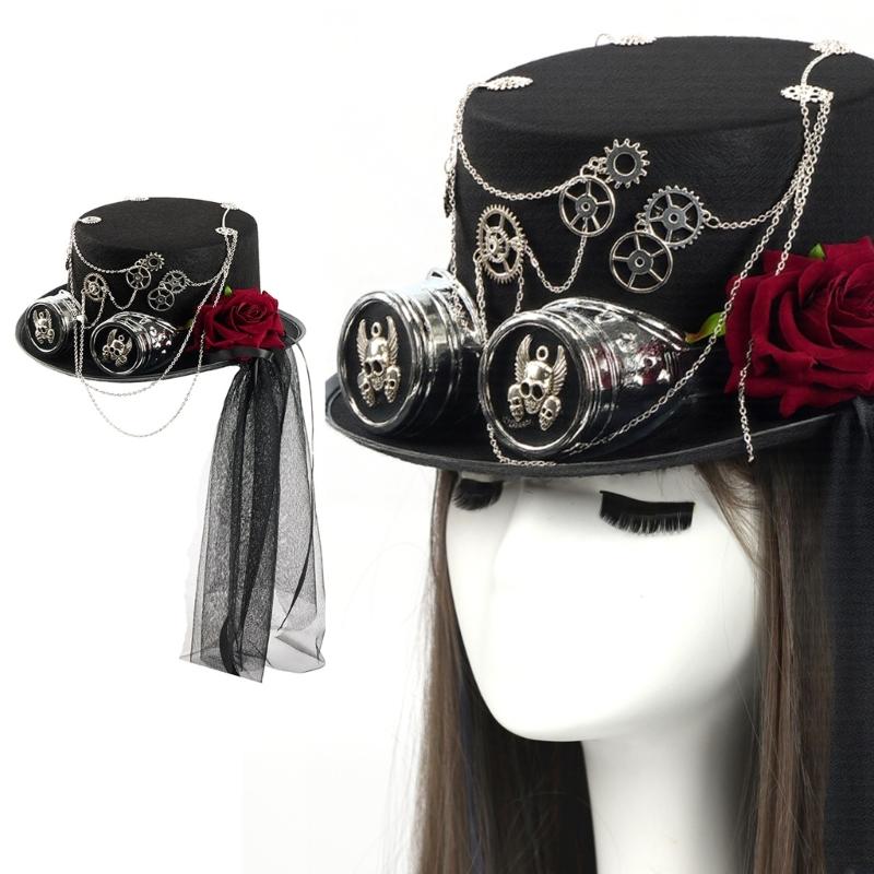 Victorian Style Mesh Caps Gothic Headpiece Adjustable Goggles Headwear Costume Accessories For Theme Parties Halloween