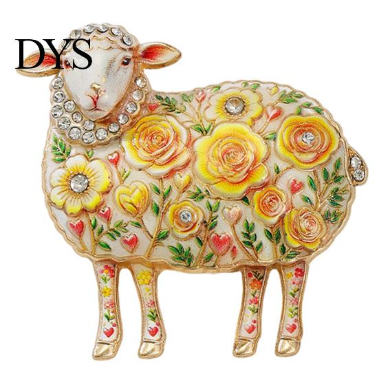 Alloy Lapel Pin Rhinestone Floral Lamb Brooch for Women, Flower Sheep Pin, Animal Jewelry Clothing Suits Scarves Bags