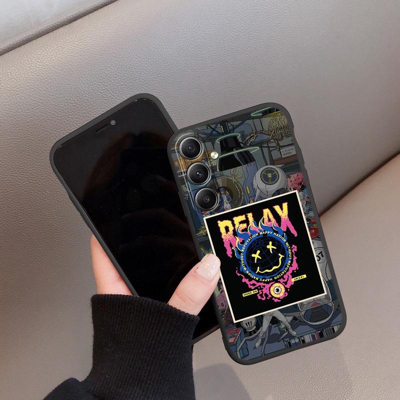 Graffiti Emoticons Patterned Soft Silicone Black Case For Xiaomi Redmi Note 13 Pro 13C Samsung A55 A35 S24 iPhone Camera Protective Shockproof Cover