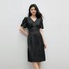 Retro Jacquard Bubble Sleeve V-Neck Dress