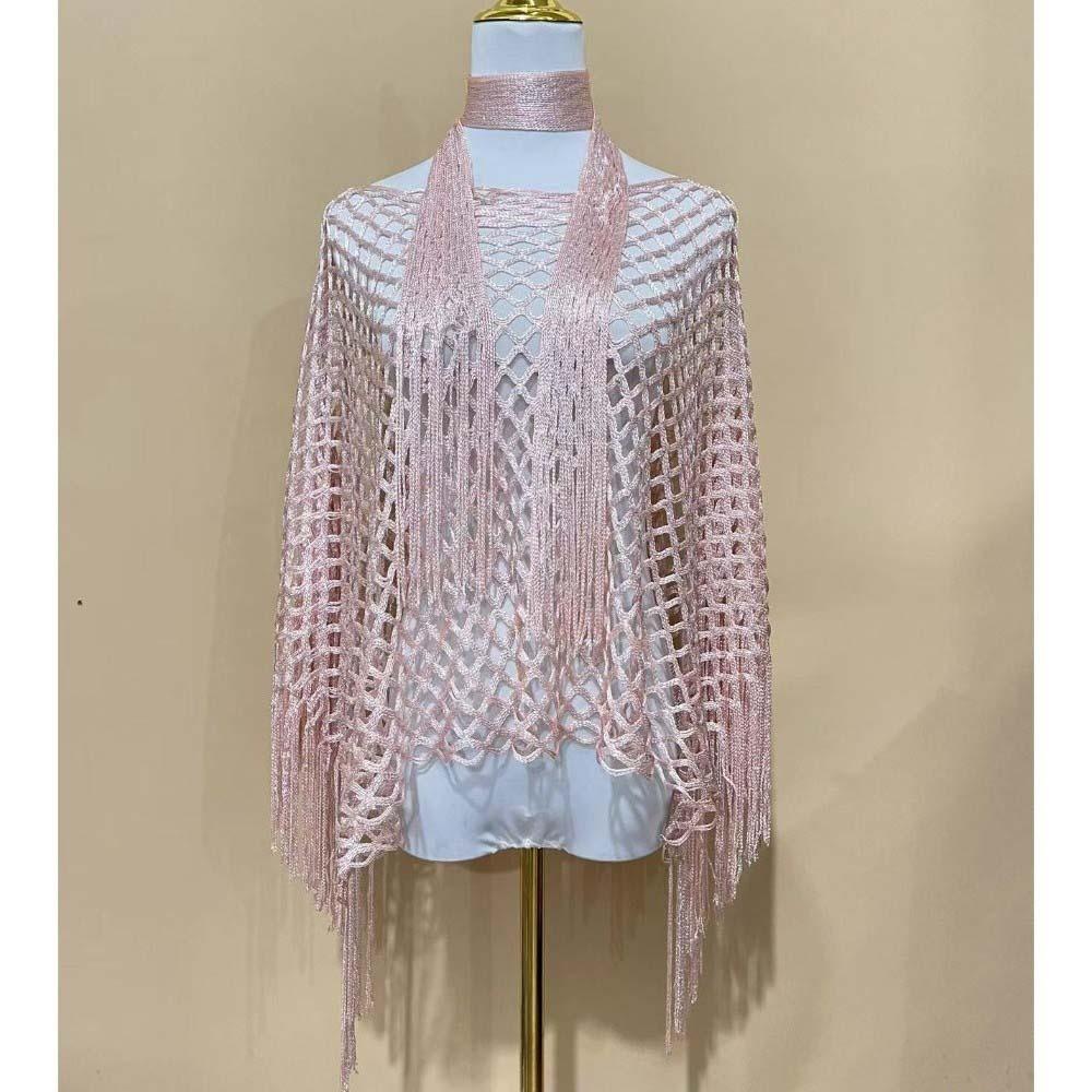 2pcs Tassel Shawl Shawl and Scarf Set Hollowed Out Fringed Cape Summer Sun Shawl for Swimming