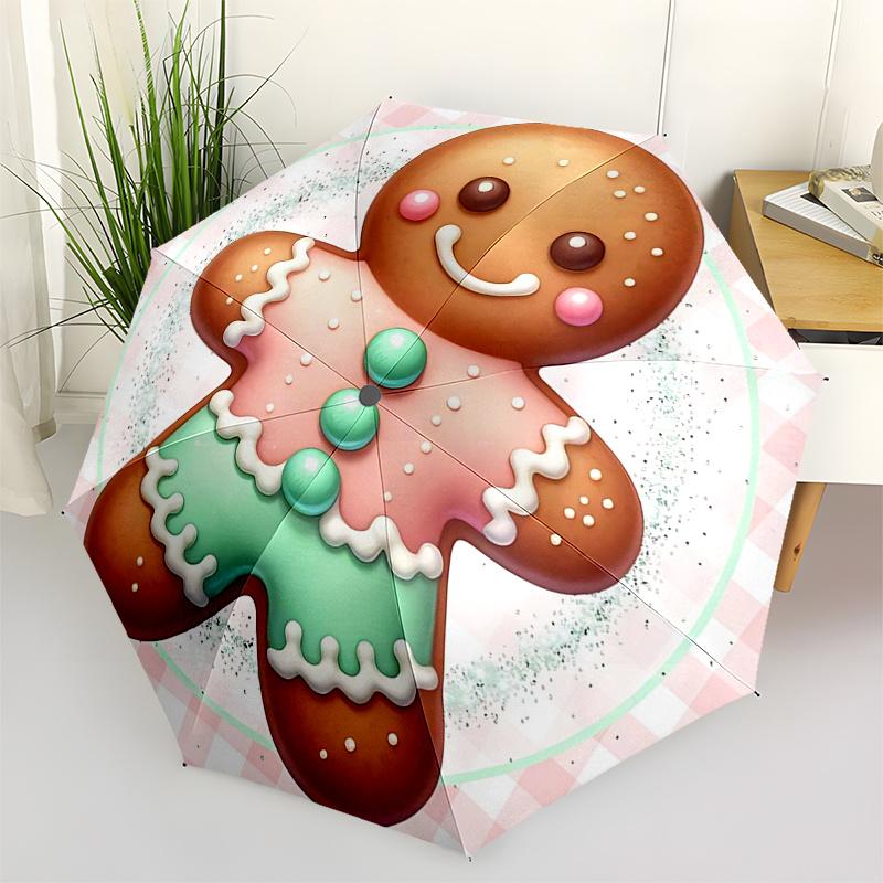 

Gingerbread Man Themed Travel Umbrella 8 Ribs Automatic Opening and Closing, Portable Folding Design, Compact and Stylish Umbrella Suitable