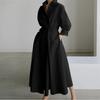 Women Casual Loose Long Dress Turn-down Collar Long Sleeve