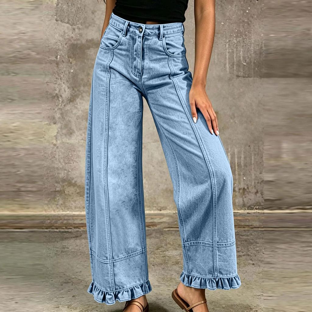 Women's Loose Fit Vintage Distressed Patchwork Denim Pants for Casual Everyday Wear