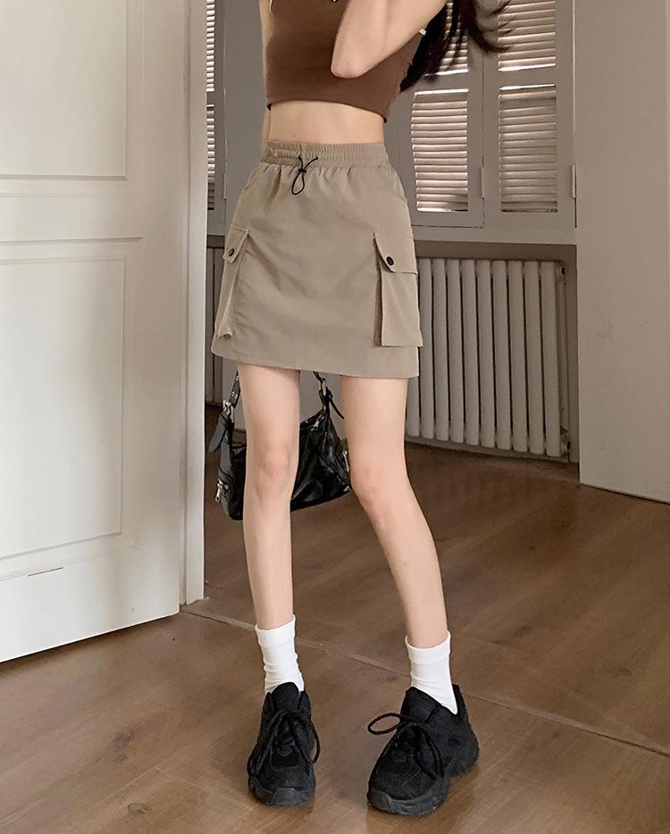 Women's A-line Grey Drawstring Midi Skirt - Slimming, Elastic Waist, Summer Casual Workwear