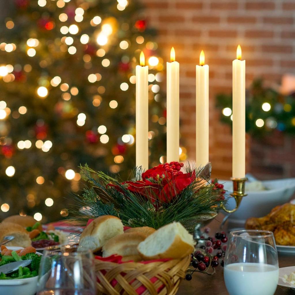 1/24pcs LED Flameless Taper Candles Lights 3D Wick Battery Christmas Simulation Long Candles Window Electric Candles Lamps
