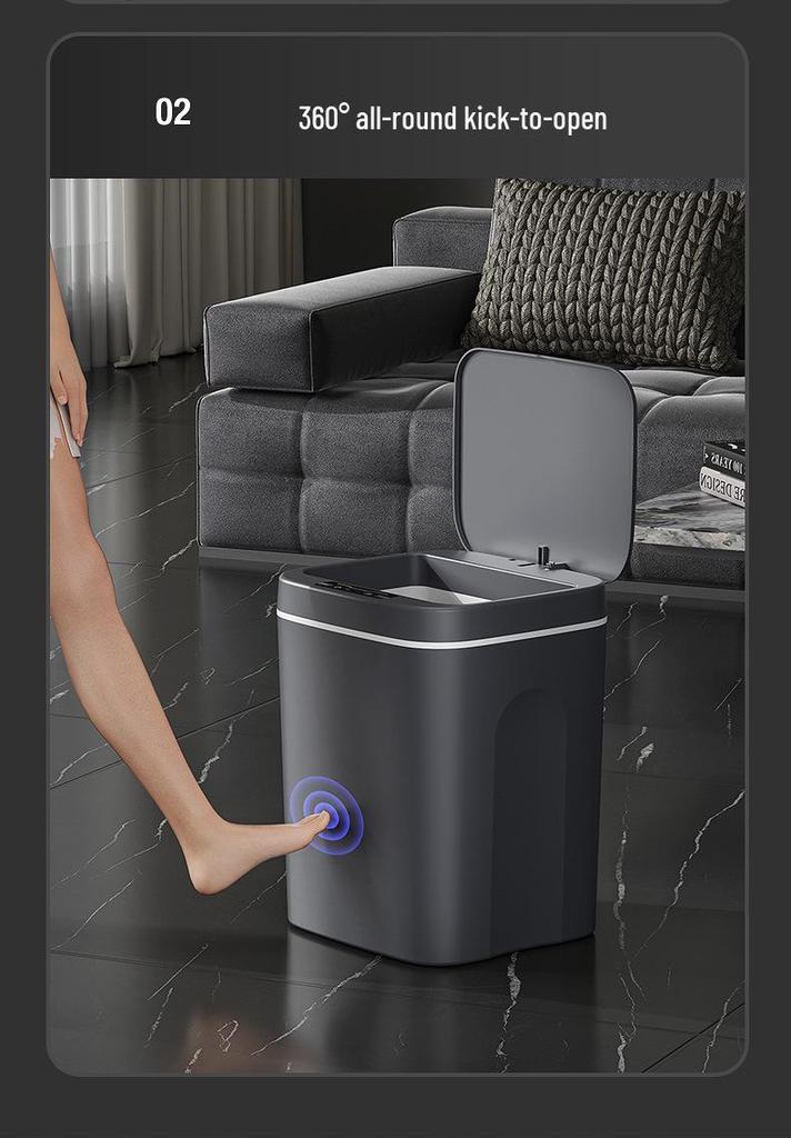 2026 Smart Induction Trash Can with Built-in Press Ring, Long Battery Life, 16L Capacity for Living Room