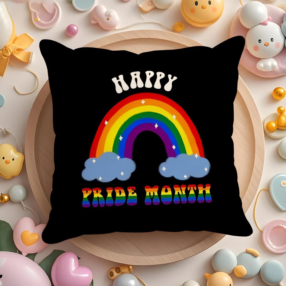 Pride Month Rainbow Cushion Cover Plush Fabric Soft Double-Sided Printed Sofa Warm Winter Home Gift Pillow Case