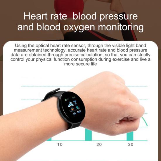 D18S Smart Watch Colorful Touch Screen Heart Rate Monitor Round Dial 1.3 Inch Sport Bracelet Fitness Tracker for Outdoor