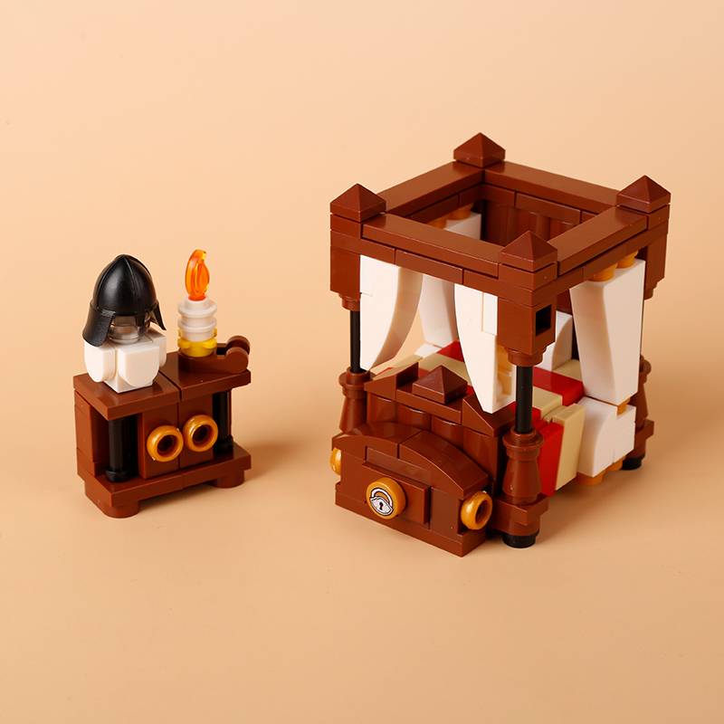 MOC Mittelalterliche Bausteine Set Zubehör Schmiede Schlafzimmer Tisch Bar Möbel Küche Zusammenbau Jungenspielzeug Mini Ziegelsteine K027 DIY