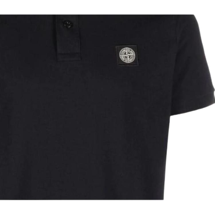 Stone Island Icon Fitted Button Short Sleeve Polo Shirt Men Polo Shirts Navy-Blue 79152SC17-A0020