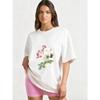 Oversized T Shirt Black Floral Print With White And Pink Roses And Green Leaves Casual Wear For Women Summer Outfit Fashion Streetwear Style