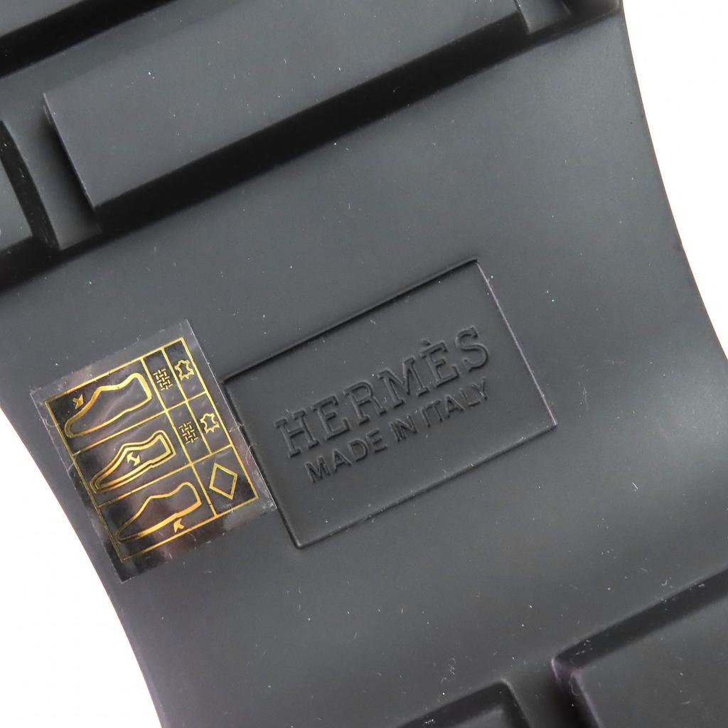 Pristine HERMES Short Boots FRESH Logo Lace-up Black Leather Mens 41.5 Used